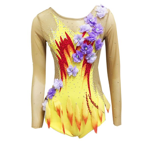 

yellow artistic gymnastics competition gymnastics leotard kids performances leotards custom style and size, Black;red