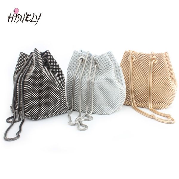 

hisuely rhinestone inlaid flash women clutch bag for evening party fashion banquet shoulder storage totes lady bucket bags girls