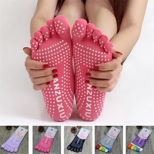 

women non-slip yoga socks fitness candy color sports toe socks anti-slip running cycling women pilates floor, Black