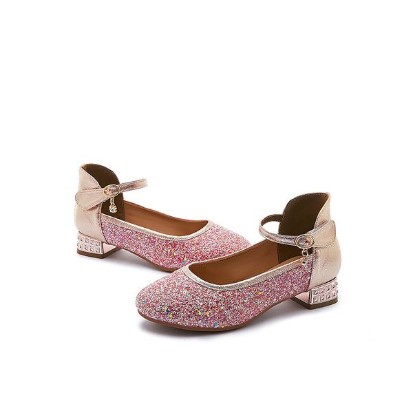 

skhek girls high heels sandals sequin princess shoes leather butterfly girl sandals kids summer new comfortable children' shoes, Black;grey