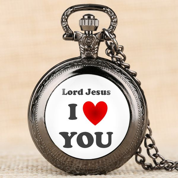 

vintage i love you jesus series pocket watch for male female quartz pendant watch chain for teens, Slivery;golden