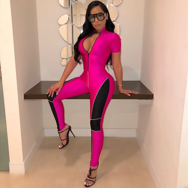 

2020 sping для женщин спорта комбинезоны sexy zip шея rompers повседневных панелей дамы тощего комбинезон, Black;white