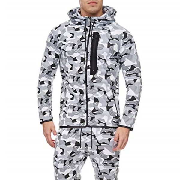 

men's hooded hoodie camouflage cardigan hoodie, Black