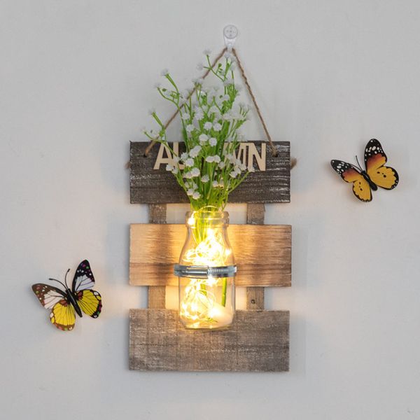 

romantic mason jar light ornaments plant glass bottle battery powered decorative pendants wall hanging patio indoor chain garden