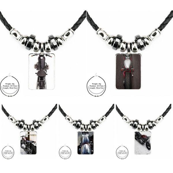 

hus motorbikes for women men party glass cabochon necklace pendant customizable black leather bead pendant necklace jewelry, Silver