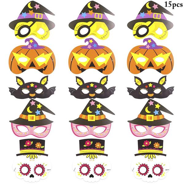 

15pcs halloween diy mask cartoon lovely cosplay halloween kids party costumes masks children's masquerade party paper mask