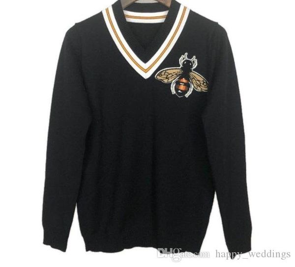 

2019 spring new fashion arrival brand designer bee embroidery sweater jumper pullover clothing v neck for men and women, White;black