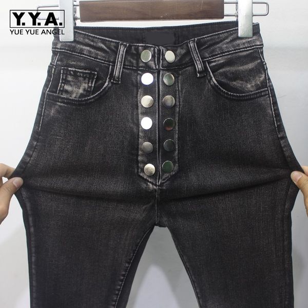 

fashion women high waist button denim pants retro slim jeans fleece lining pencil pants jeans female skinny trousers streetwear, Blue