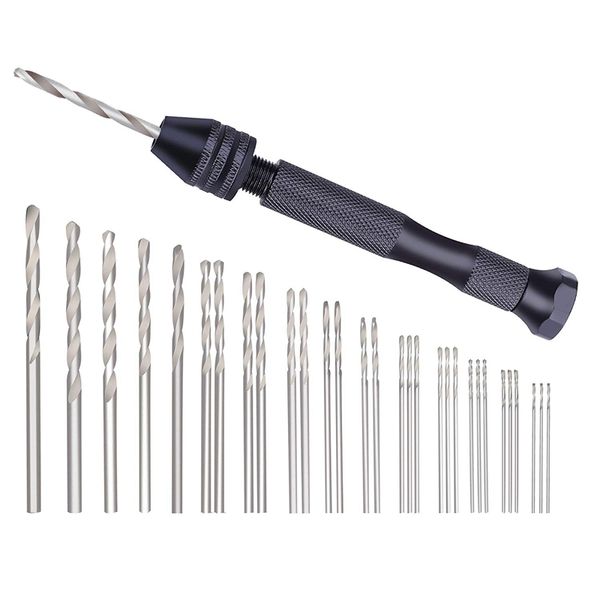 

hand drill bits set 31pcs hand drill set precision pin vise micro-mini twist bits for metal wood, delicate manual work, el