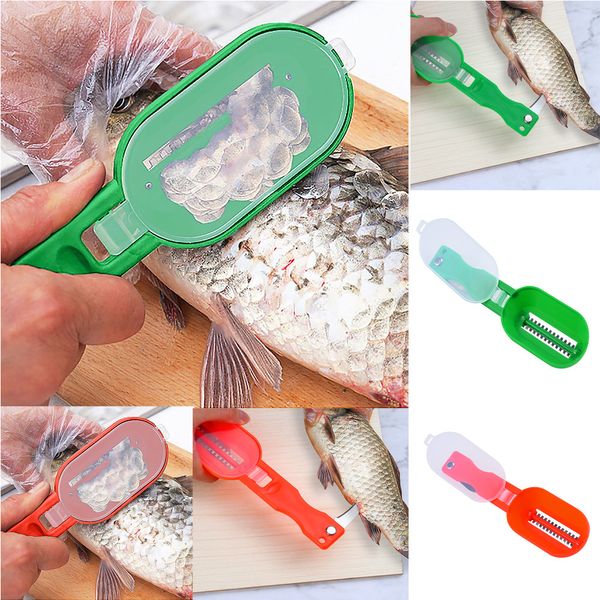 

1pcs практическая рыбья чешуя remover пластиковые накипи очистка скребок кухня фруктов растительные овощечистка полезное скребок аксессуары