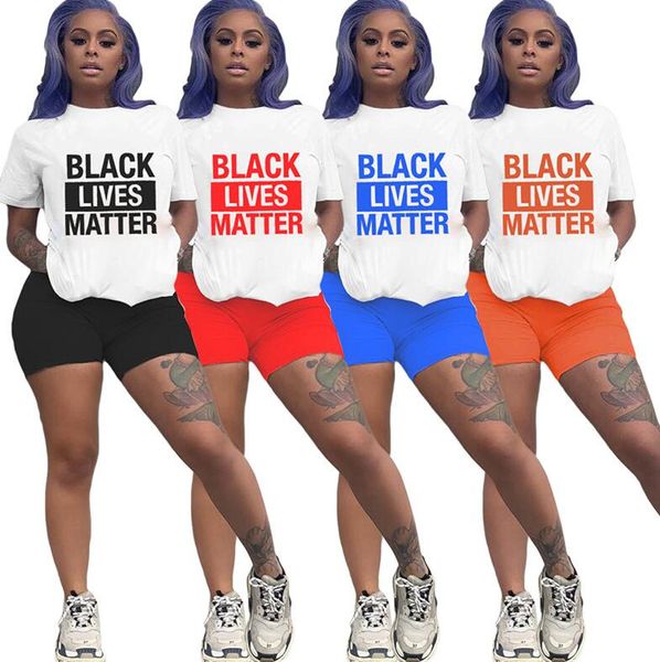 

женщины черные lives matter костюмы letters футболка шорты комплекты из двух частей с коротким рукавом костюм спортивный повседневный костюм, White