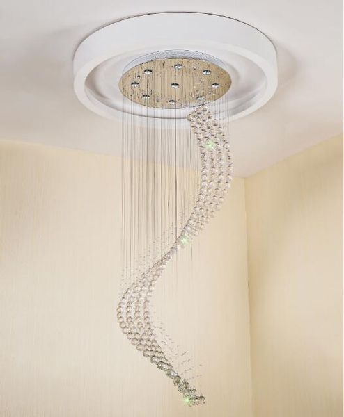 Modern Spiral K9 Cristal Chandelier Iluminação Escada Lâmpada Pingente Duplex para sala de jantar Quarto 110-240V