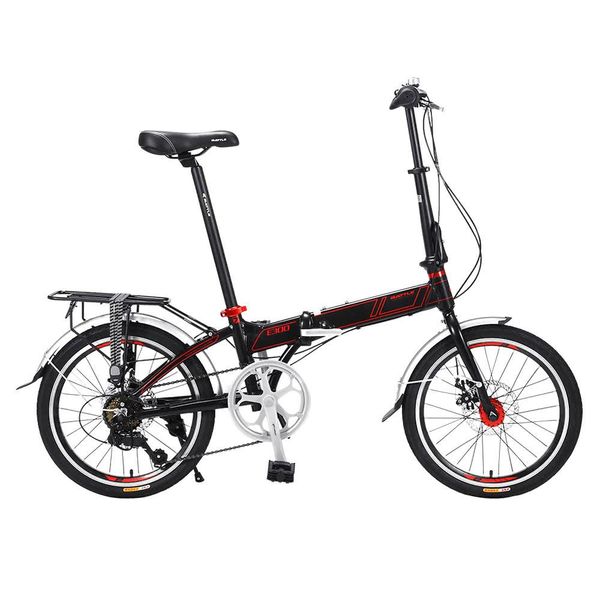 Bicicletta pieghevole portatile a 7 velocità BATTLE E300 Deragliatore SHIMANO Pneumatico da 20 pollici - Nero