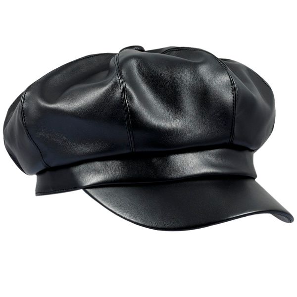 

women pu leather 8 panel newsboy hat cabbie beret ivy painter cap, Blue;gray