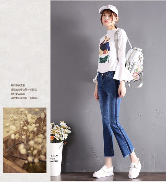 

korean version style,women fashion pants,wild jeans,trousers casual , flare pants, slim fit high elasticity, Blue