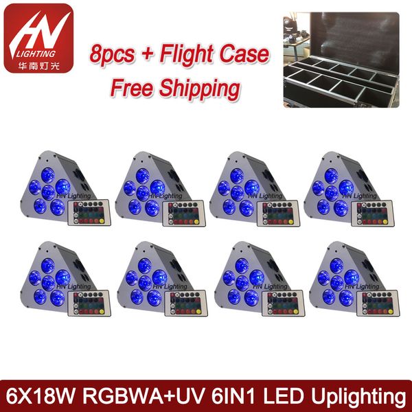 8 pcs 6x18W LED PAR LUZ BATERIA POWER RGBWA UV 6in1 Sem Fio DMX Akku Upoting Stage Prolights Casamento DJ Eventos com Caso