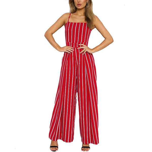 

women sleeveless striped jumpsuit summer v-neck body feminino streetwear casual clubwear wide leg pants one piece outfit, Black;white