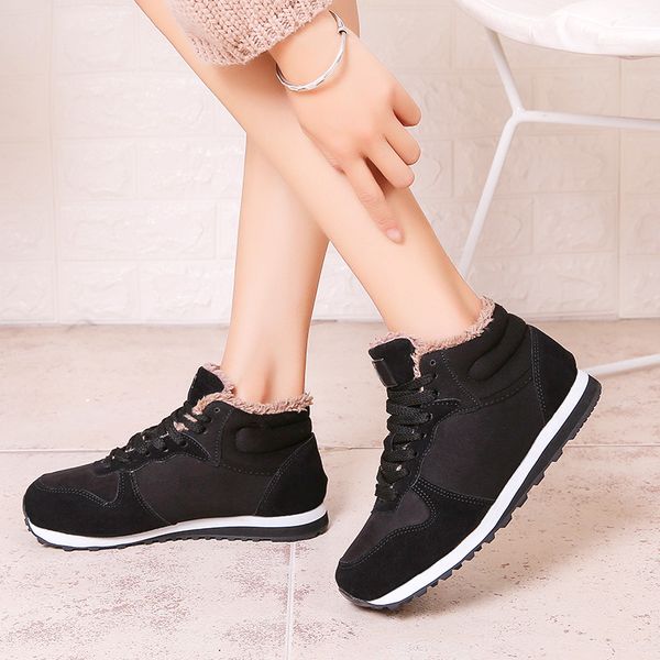 

se autumn winter flat sports boots women warm and comfortable thick sports shoes sneakers for indoor outdoor wearing -b5, Black