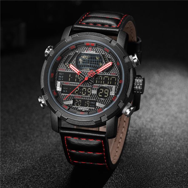 

naviforce 2019 fashion new men's sport watch men leather led analog waterproof quartz watches male date clock relogio masculino, Slivery;brown
