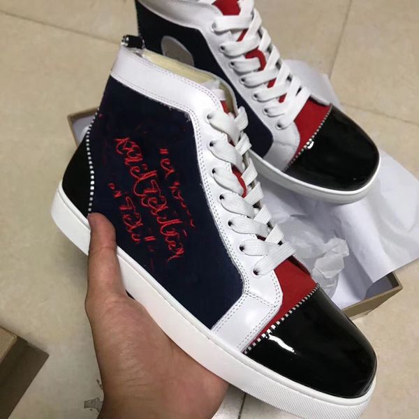 

новый стиль top designs мужчины высокие кроссовки с красной подошвой flats, darks цвета замша кожа обувь верхняя вышивание / горный хрусталь, Black
