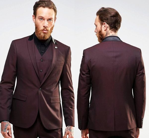 Miglior design Borgogna Smoking da sposo Risvolto a punta Centro Vent Groomsmen Abito da sposa da uomo Abito da uomo eccellente 3 pezzi (giacca + pantaloni + gilet + cravatta) 405