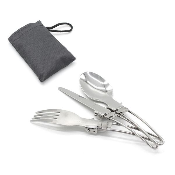 

outdoor travel portable cutlery set knife fork spoon 3-piece suit folding stainless steel flatware sets with bag tableware dinnerware set