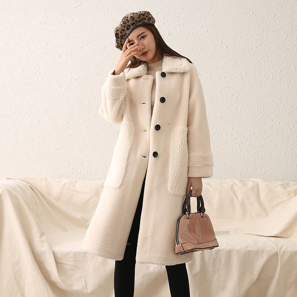 

ewq] 2019 autumn new full sleeve trend modern lady woolen coats suede fur coat winter thick warm ladies plus size outwear ql48, Black