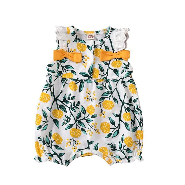 

jumpsuits 2021 sweet born kids floral baby girl summer clothes cute bow sleeveless romper bodysuit sunsuit outfits 0-24m, Blue