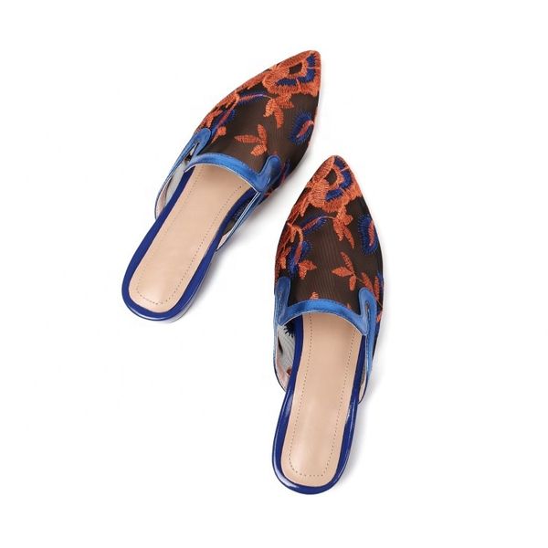 

new arrival pointed toe outdoor flats holiday straw weave lazy slippers sandals mules shoes woman, Black
