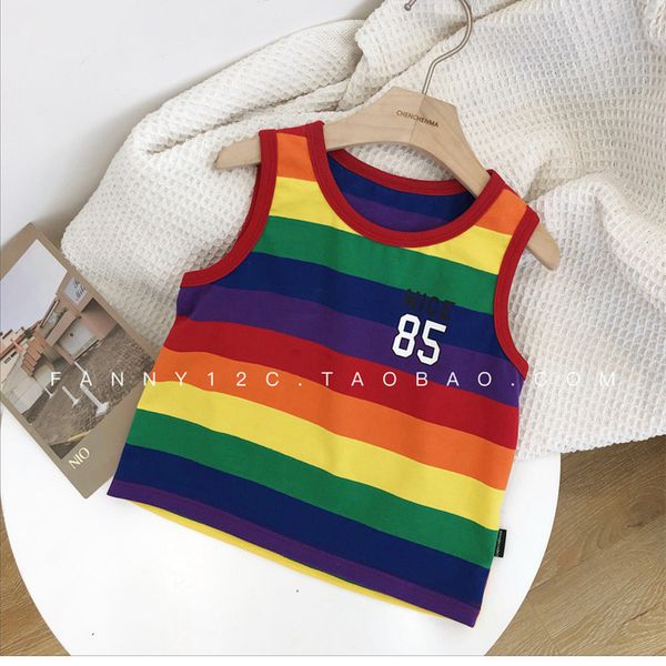 

infant children's clothing male baby summer rainbow stripes vest 2019 new style children sleeveless vest, White