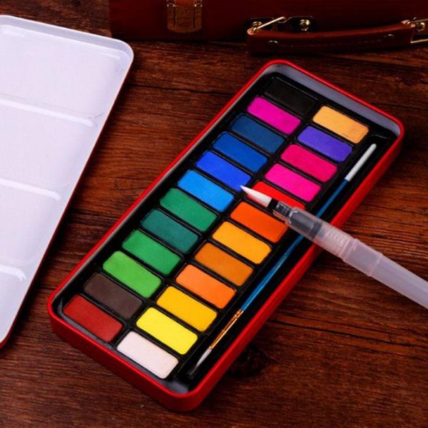 

colors soild watercolor paints tin box watercolor painting set with brush portable for artist school student supplies r20
