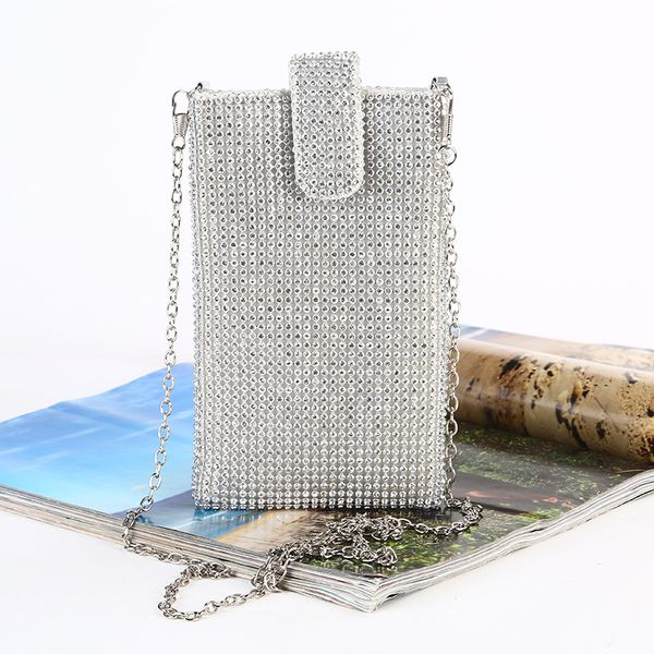 

imido mini full rhinestone women shoulder bag bling crystal bead evening handbag fashion silver black crossbody phone chain bag