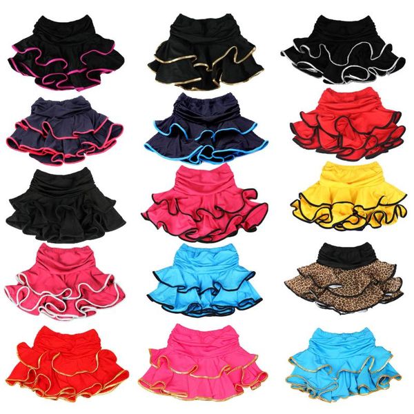 

12 design girls latin dance skirt ballroom samba chacha dancing dress inside with shorts kids mini skirt, Black;red