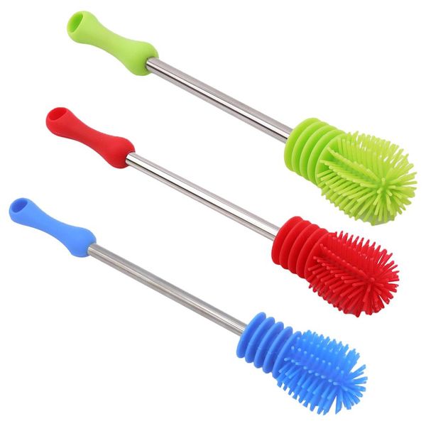 

Long Handle Baby Milk Bottle Water Cup Silicone Brush Scrubbing Cleaning Tool New