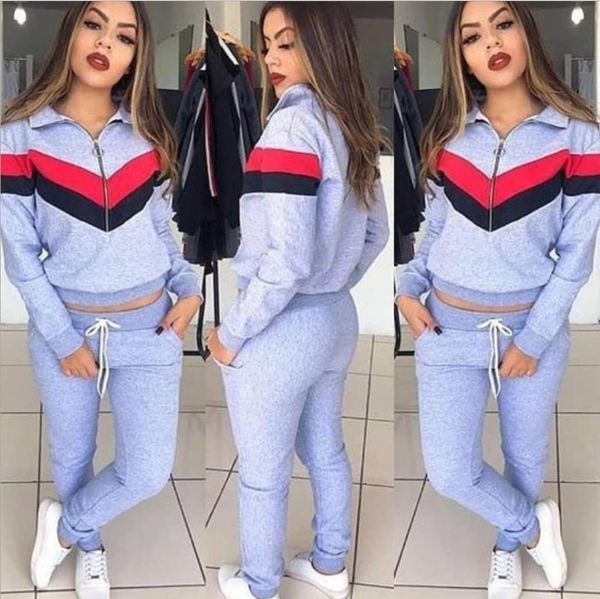 

женщины дизайнер двух частей одежды 2019 весна и лето новые горячие женские сексуальные молнии пупка печати шить повседневный костюм, Gray