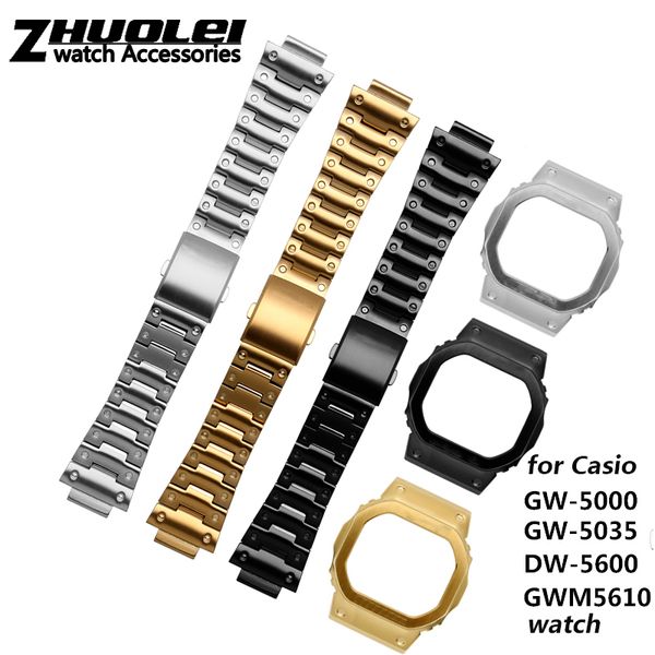 

high quality 316L stainless steel watchband and case for DW5600 GW-5000 5035 GW-M5610 metal strap steel belt tools