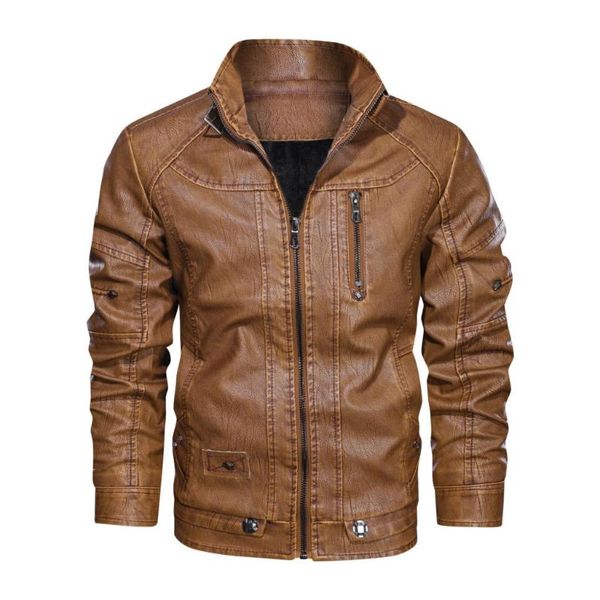 

fashion winter leather jacket men stand collar motorcycle washed retro velour leather jacket european size mens coats, Black