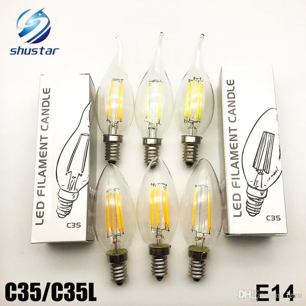 Pode ser escurecido E14 E12 E17 Filament Led Lamp 220V 110V 2W 4W 6W Led Edison bulbo de vidro de escurecimento filamentos vela Lâmpadas Luzes de Natal