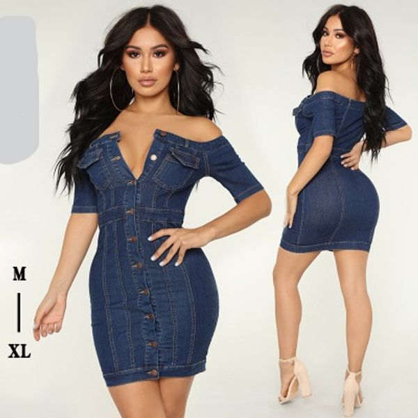 

2020 denim short sleeve pencil dresses for women work party casual spring autumn fashion designer vintage skirts, Black;gray