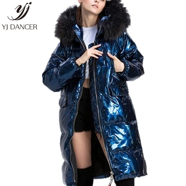 

bright face down jacket female 2018 winter new fashion street slim hooded raccoon fur collar female long down jacket coat hjb331, Black