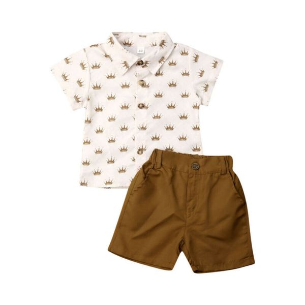 

au kids baby boys summer crown print suit wedding gentleman t-shirt+shorts outfits clothes, White