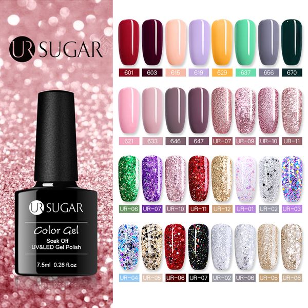 

ur sugar 7.5ml glitter gel nail polish rose gold shining sequins gel lacquer soak off uv varnish led nail art decoration diy, Red;pink
