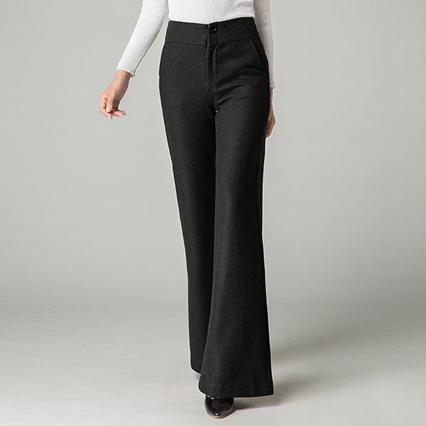 

womens woolen thick warm straight flare pants for winter plus large size wide leg pants female loose trousers s to 9xl da310, Black;white