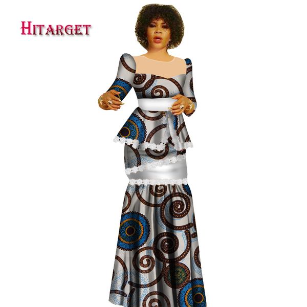 

hitarget 2019 new african wax print clothes for women dashiki traditional cotton skirt set of 2 piece dashiki dress wy2936, Red