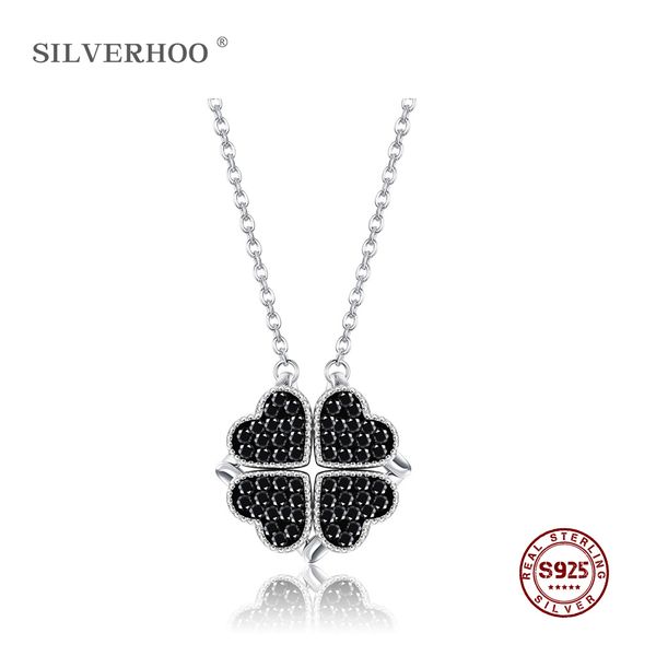 

silverhoo lucky grass pendant necklace s925 silver big cubic zirconia plant drop necklaces for women statement silver jewelry