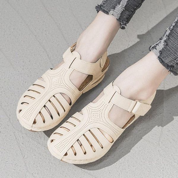 

sagace woman summer leather vintage sandals buckle casual sewing women shoes female ladies platform retro sandalias plus 35-44, Black