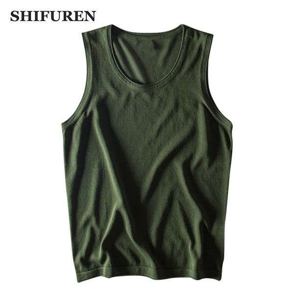 

shifuren new summer mens sleeveless tank o-neck causal breathable sleeveless shirts solid color bodybuilding undershirt, White;black