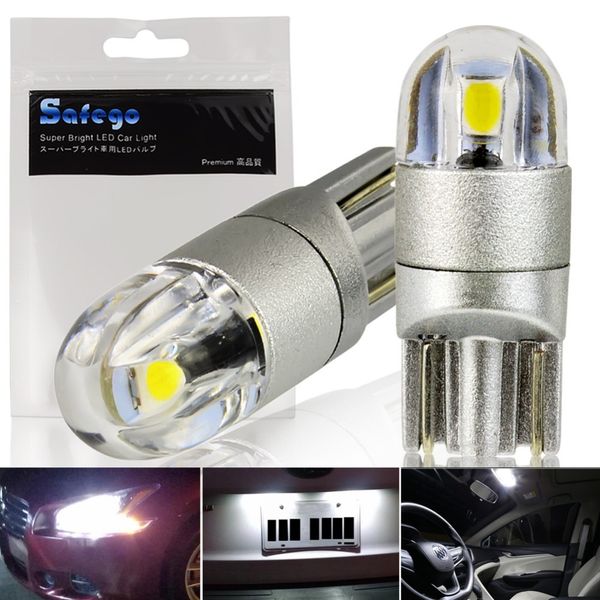 

safego led t10 w5w 168 194 car bulbs 2 smd 3030 super bright white for car interior dome license plate turn signal lights 12v