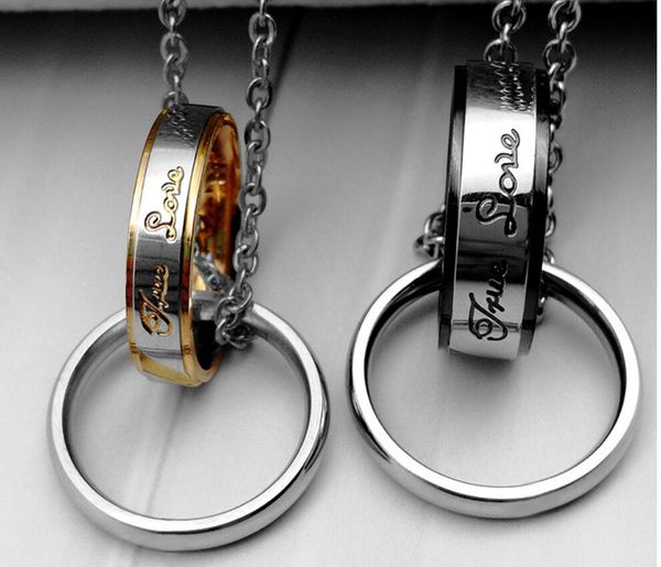 

titanium steel double-ring pendant jewelry of european and american famous designer exquisite fashion personality stainless steel couple let, Silver