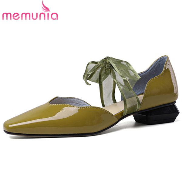

memunia 2020 new fashion women pumps genuine leather shoes ladies single shoes spring summer lace up sweet casual female, Black